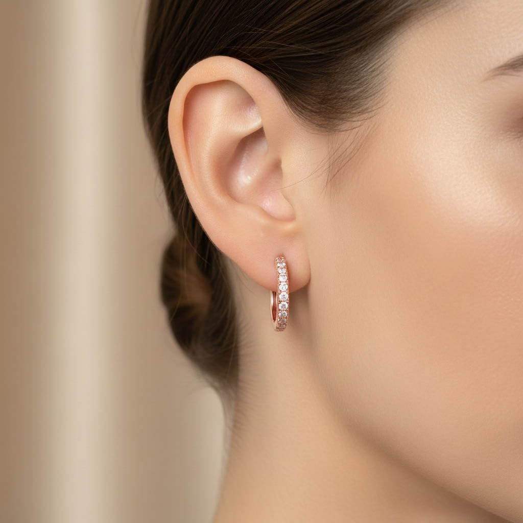 Huggie Hoop Earrings For Women, 1/4 Carat Round Shape Lab Grown Diamond Wedding Bridal Hoop Earrings In 10K Solid Rose Gold Jewelry for Her (0.25 Cttw)
