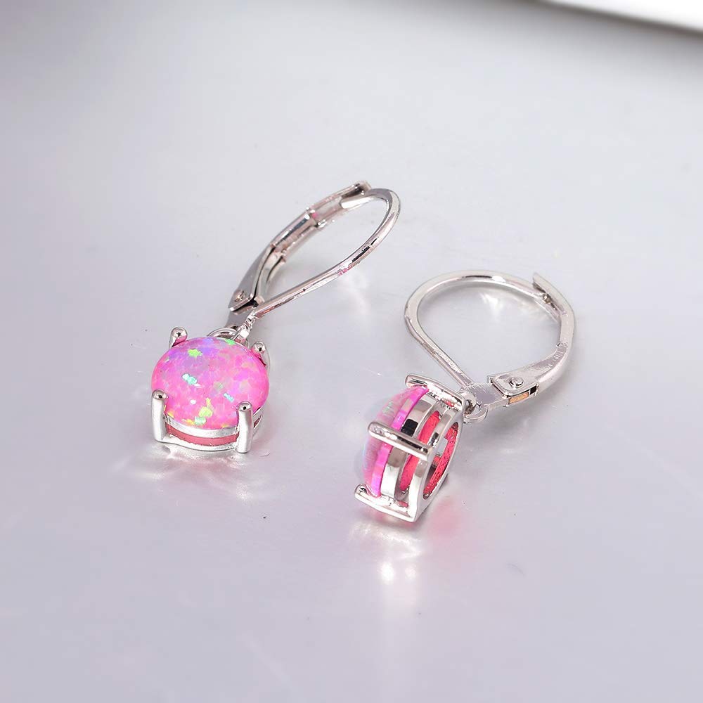 CiNily Pink Purple Opal Dangle Earrings for Women Rhodium Plated Leverback Drop Earrings Gemstone Jewelry