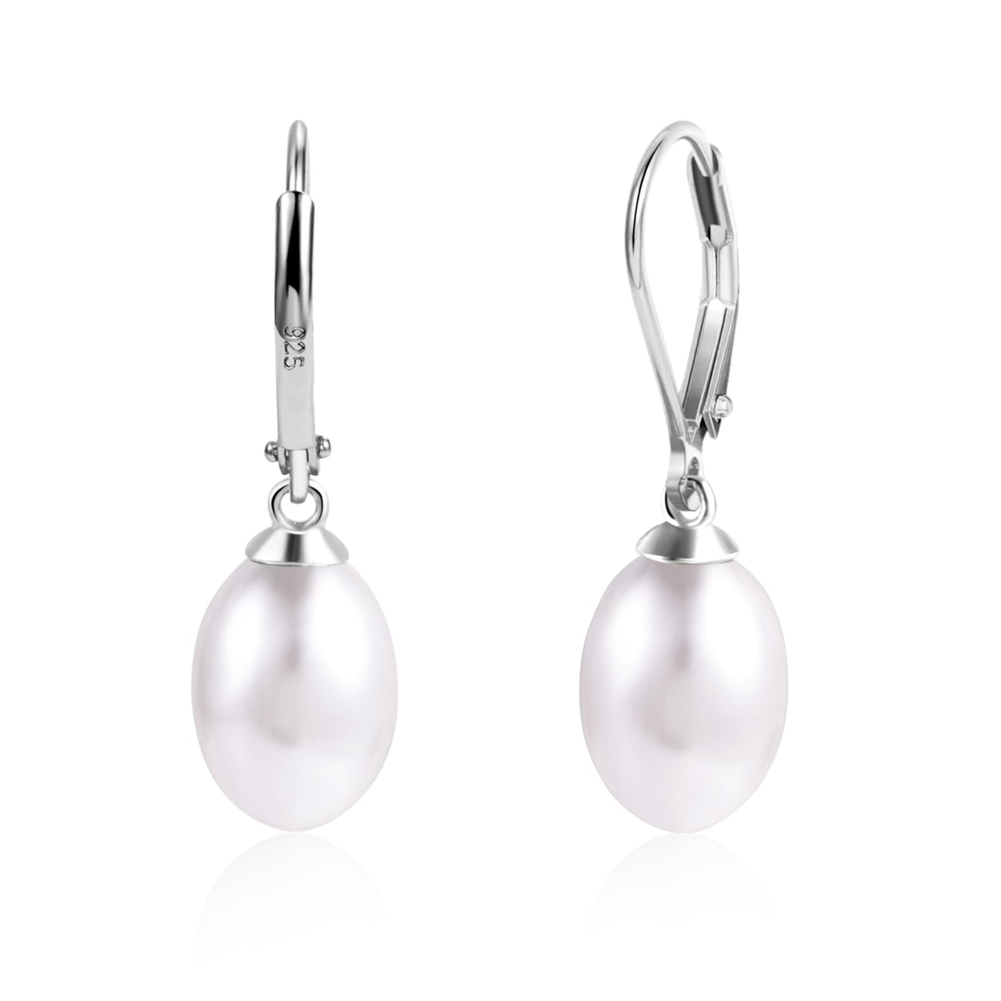 Silver Pearl Dangle Earrings for Women 925 Sterling Silver Pearl Drop Earrings Leverback Hypoallergenic Earring