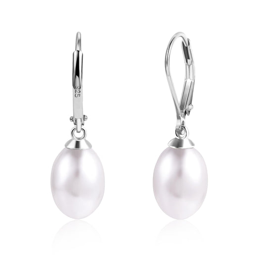 Silver Pearl Dangle Earrings for Women 925 Sterling Silver Pearl Drop Earrings Leverback Hypoallergenic Earring