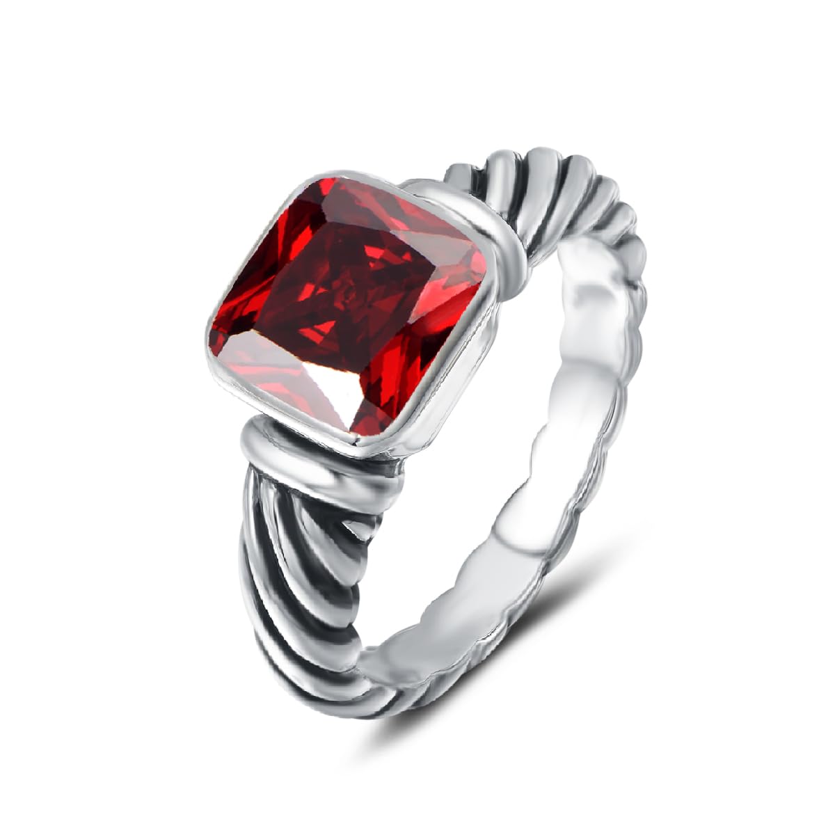 UNY Jewel Twisted Cable Wire Petite CZ Ring Designer Inspired Fashion Brand Christmas Valentine Women Dupes Jewelry Gift (Red, 7)