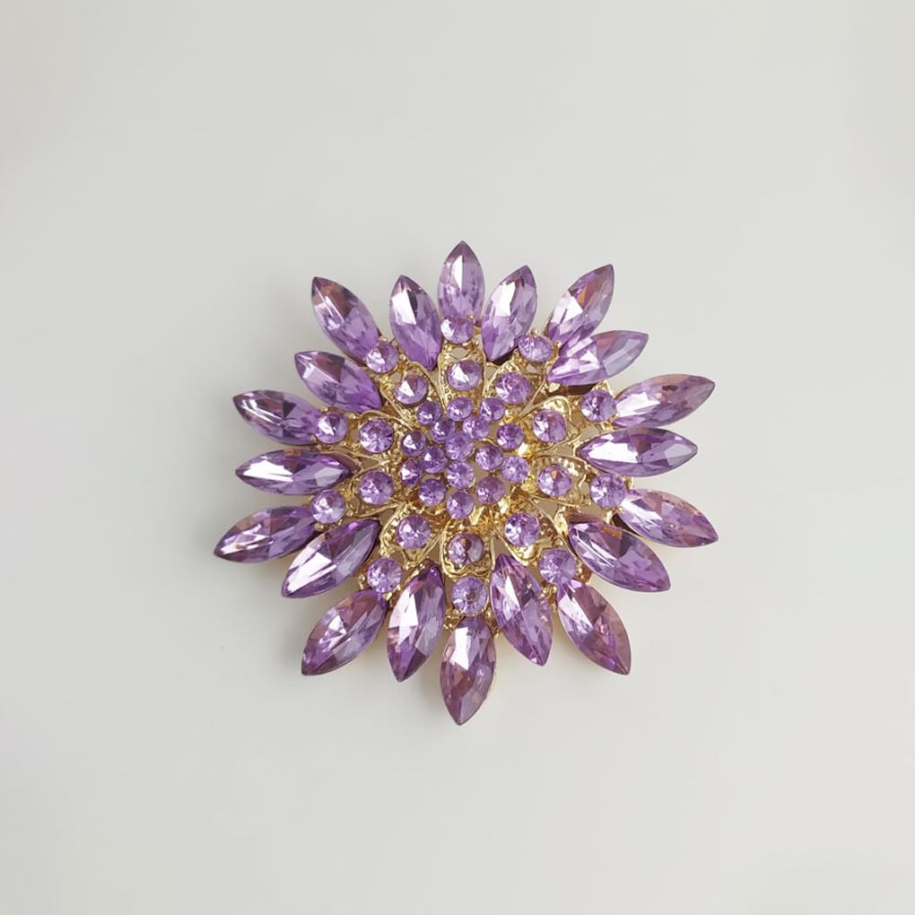 Rhinestone Large Flower Brooches Pins for Women Fashion Sparkly Crystal Sunflower Statement Brooch Wedding Party Suit Dress Formal Jewelry Accessories (purple)