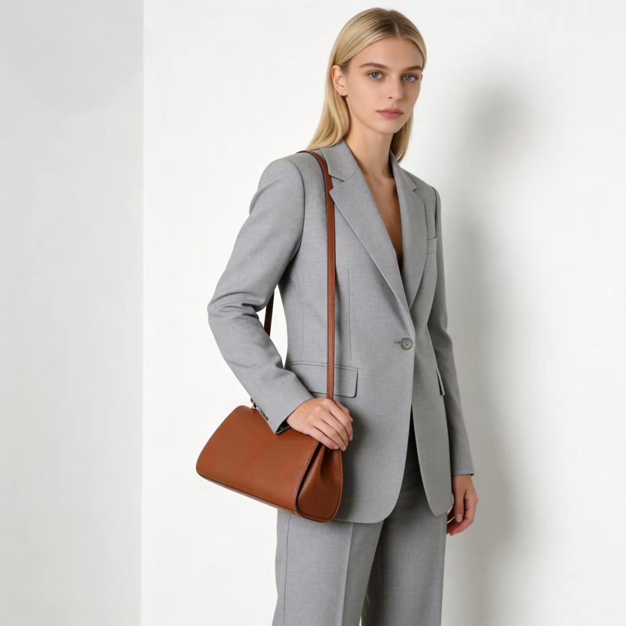 Quelis Small Leather Tote Bag，Clutch Purse with Shoulder Strap， Small Vegan Leather Handbag