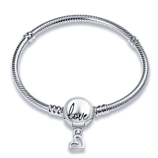 KUNSIR 925 Sterling Silver Snake Chain Bracelet with Love Round Buckle Charm Bracelets for Women Teen