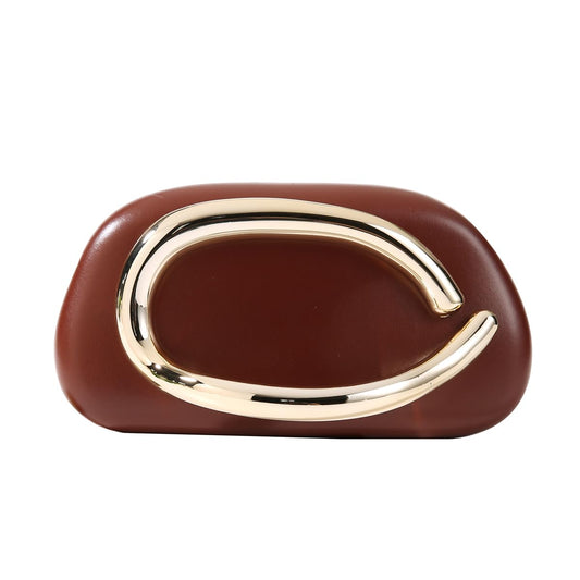 Dreubea Minimalist Gold-Tone Art Deco Clutch Bag – Elegant Metallic Accent Evening Handbag Purse for Women Coffee