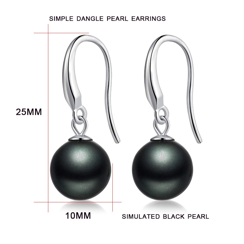 Han han Black Pearl Dangle Earring for Women 925 Sterling Silver Drop Earrings 10MM