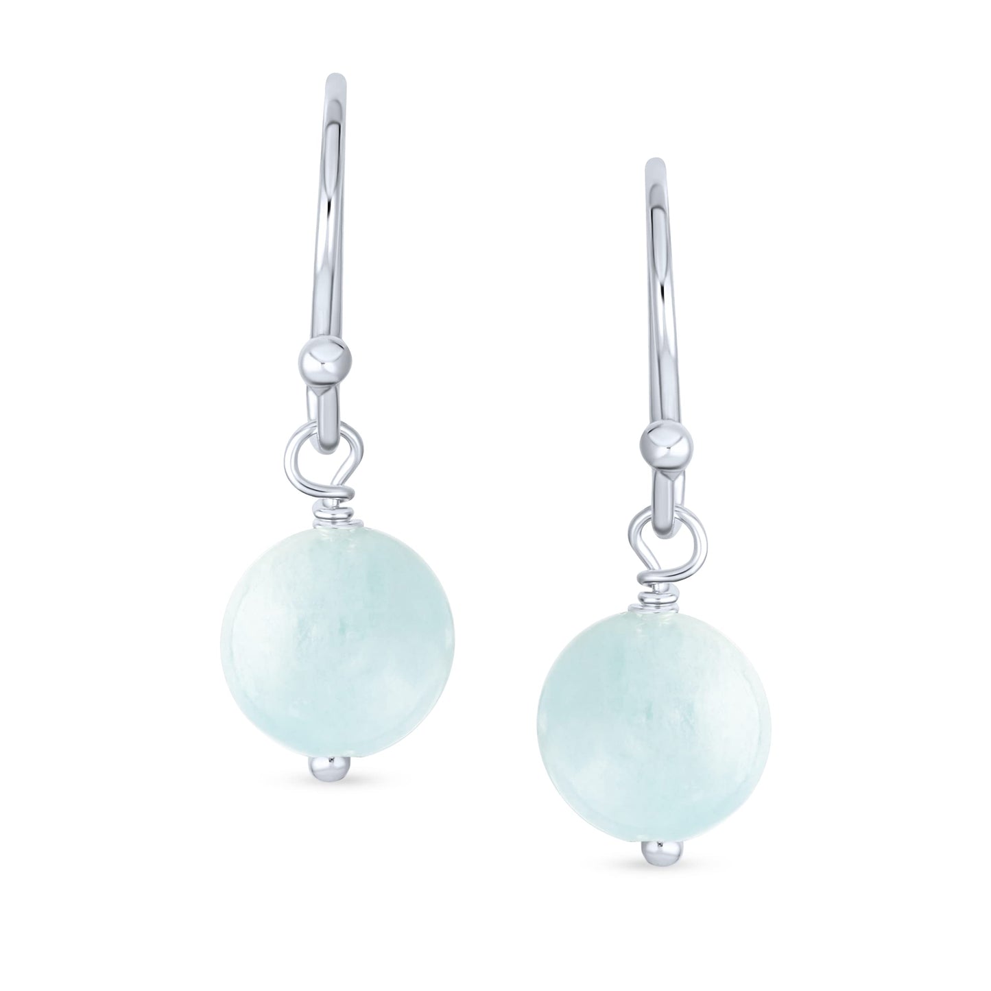 Bling Jewelry Timeless .925 Sterling Silver Blue Aquamarine Bead 8mm Ball Drop Earrings Fish Hook Genuine Gemstone December Birthstone