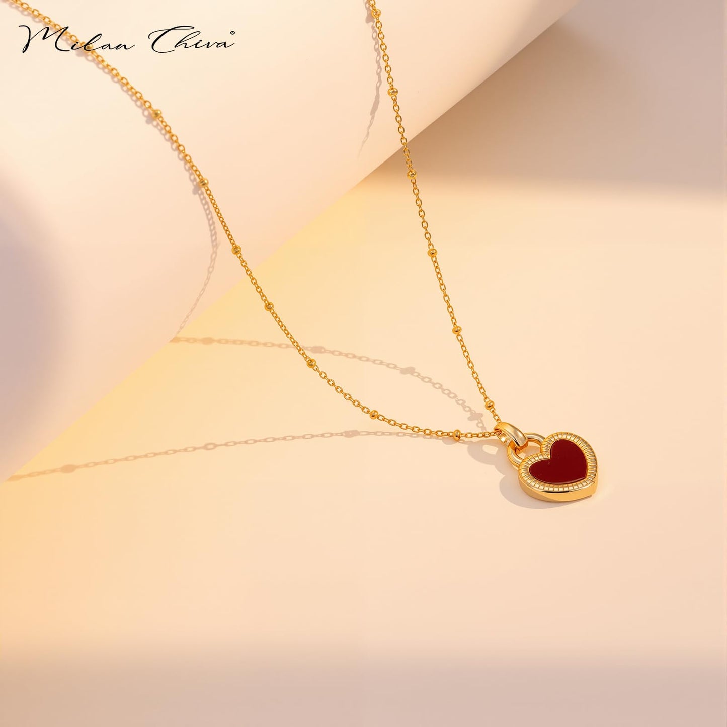 Milan Chiva Womens Heart Pendant Gold Necklace 14K Double Side Dainty Shell Statement Chain Jewelry MNS-1030BRD