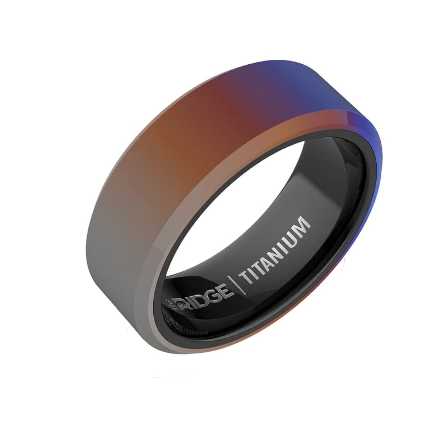 The Ridge Burnt Titanium Beveled Ring Comfort Fit Wedding Band - 9