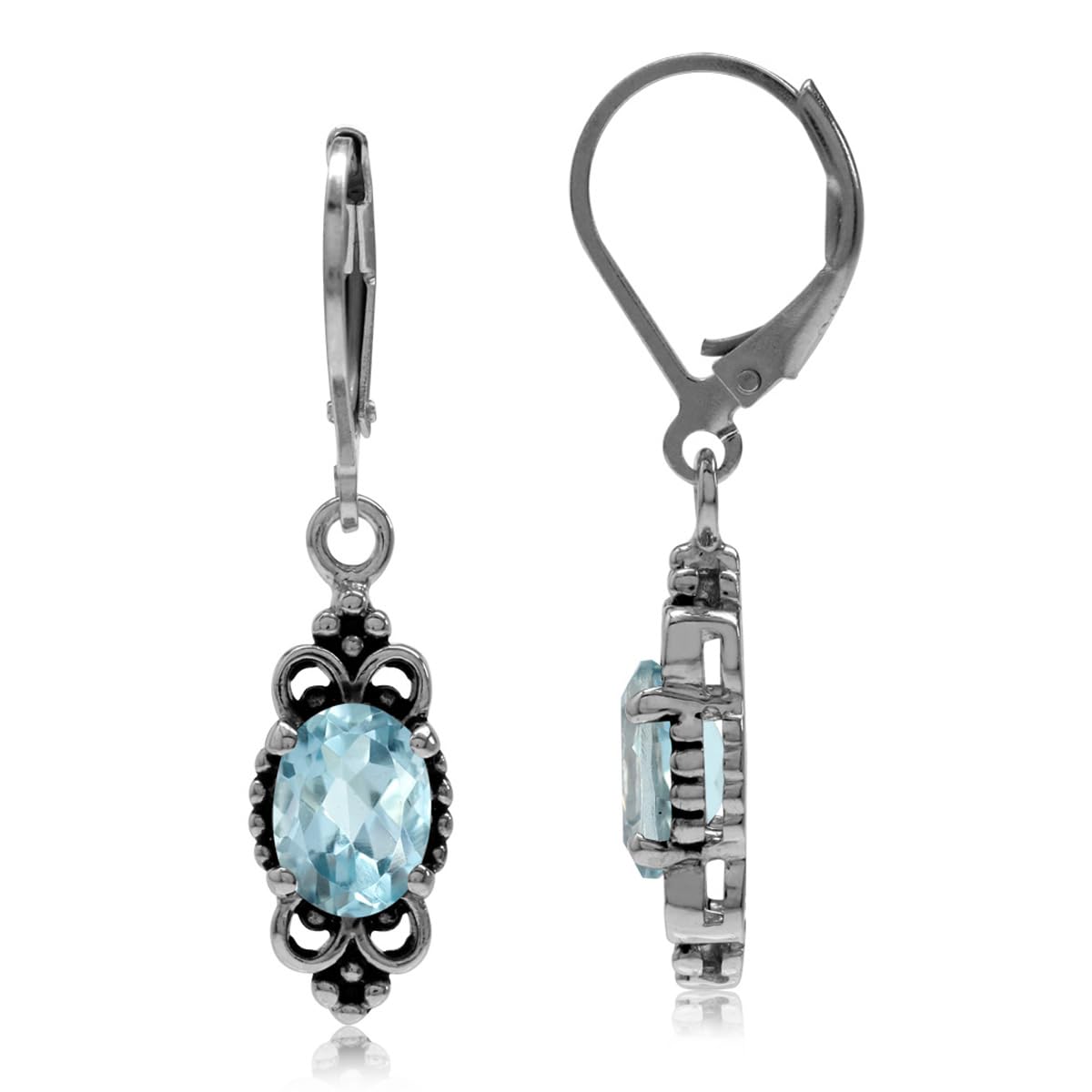 Silvershake 2.74ct. Genuine Blue Topaz 925 Sterling Silver Balinese Style Leverback Dangle Earrings