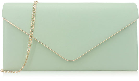 Vegan Leather Envelope Clutch Bag Classic Dressy Purse Foldover Evening Handbag Mint