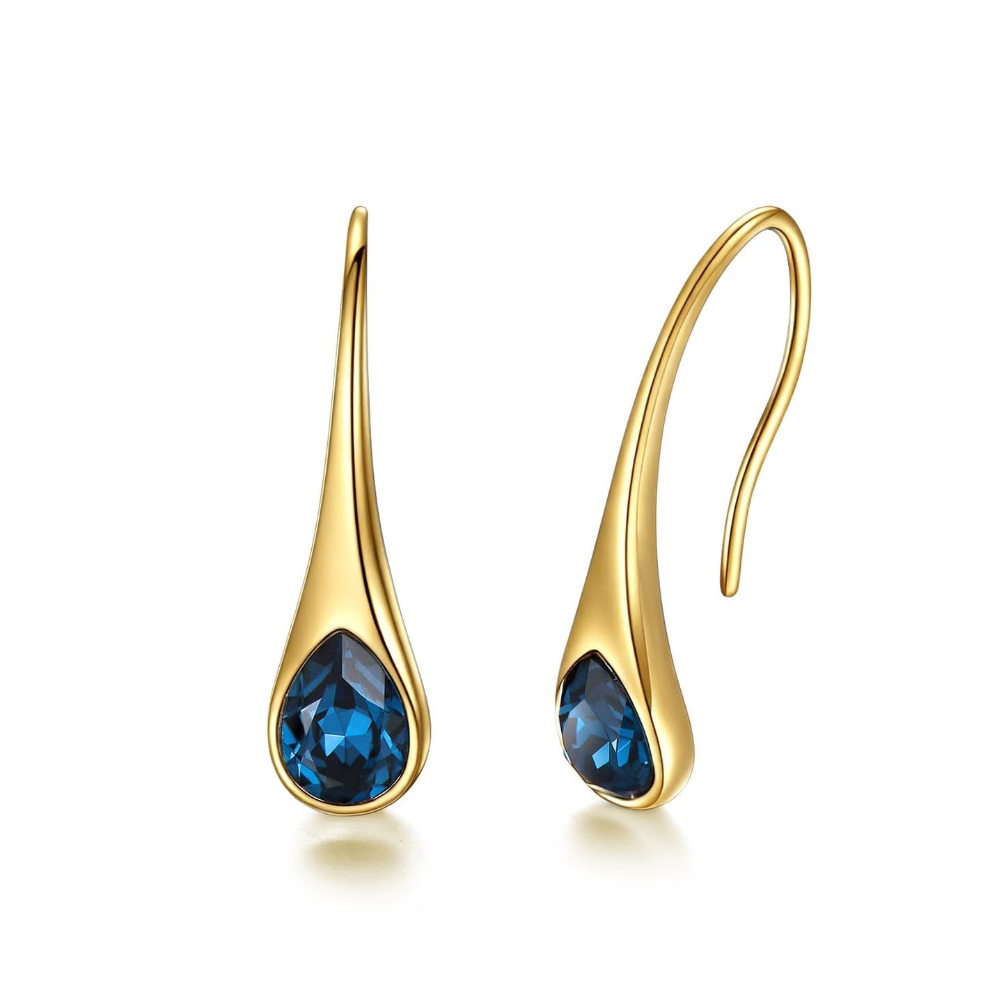 925 Sterling Silver Teardrop Earrings, Hypoallergenic Pear-Shaped Dangle Drop Earrings for Women with London Blue Crystals-14K Gold Plated