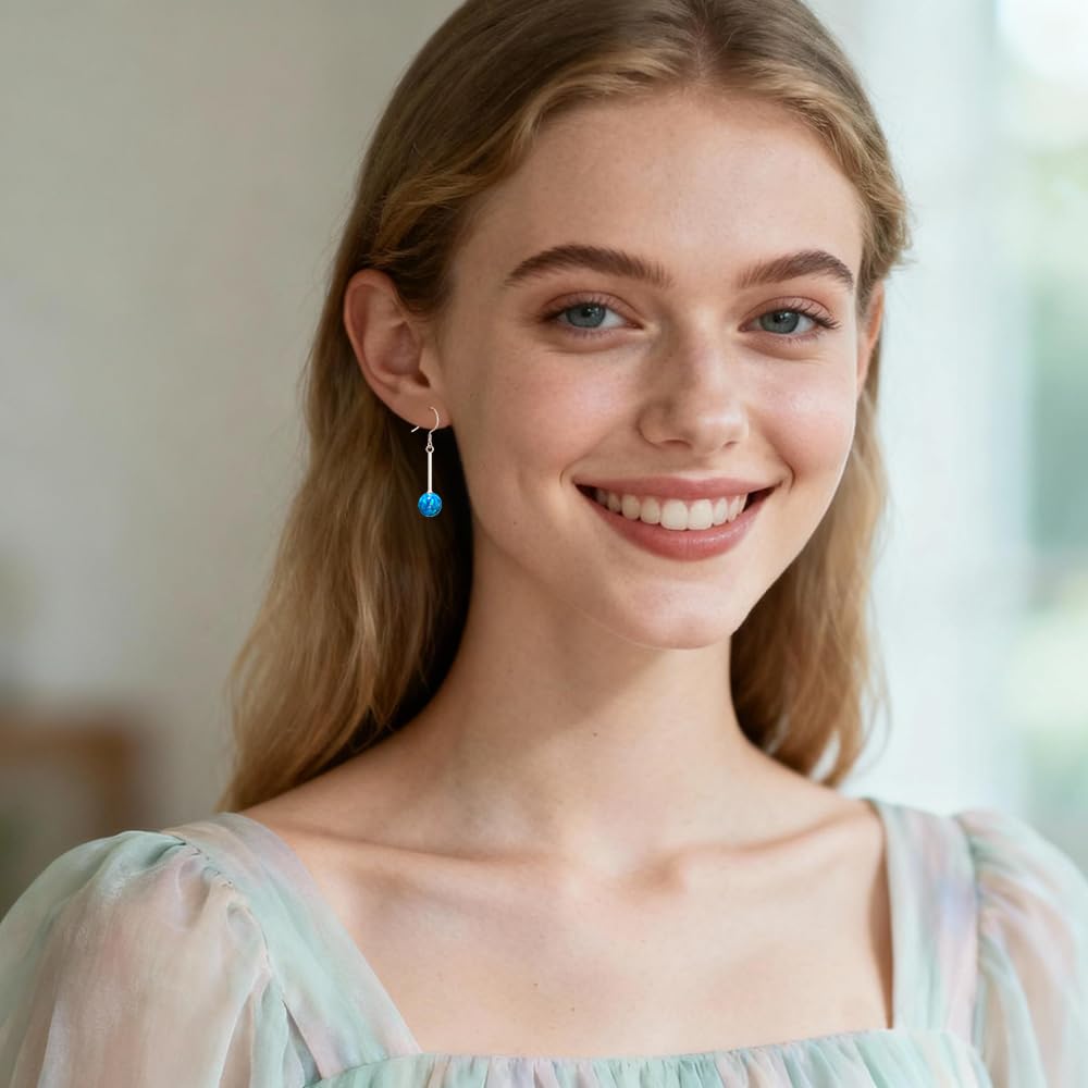 Blue Opal Earrings for Women 925 Sterling Silver Elegant Dangle Drop Earrings Opal Jewelry Gifts for Women