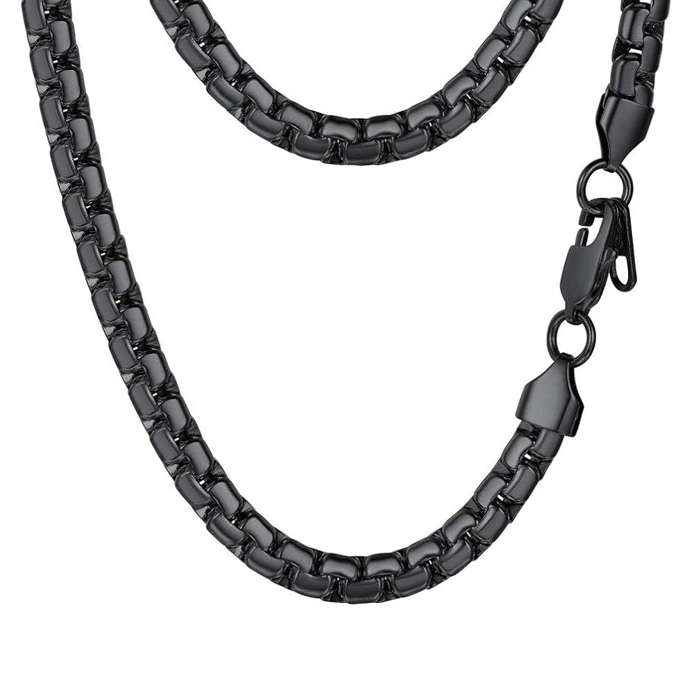 PROSTEEL Black Chain Necklaces for Men Mens Jewelry Flat Stainless Steel Link Chain Necklace