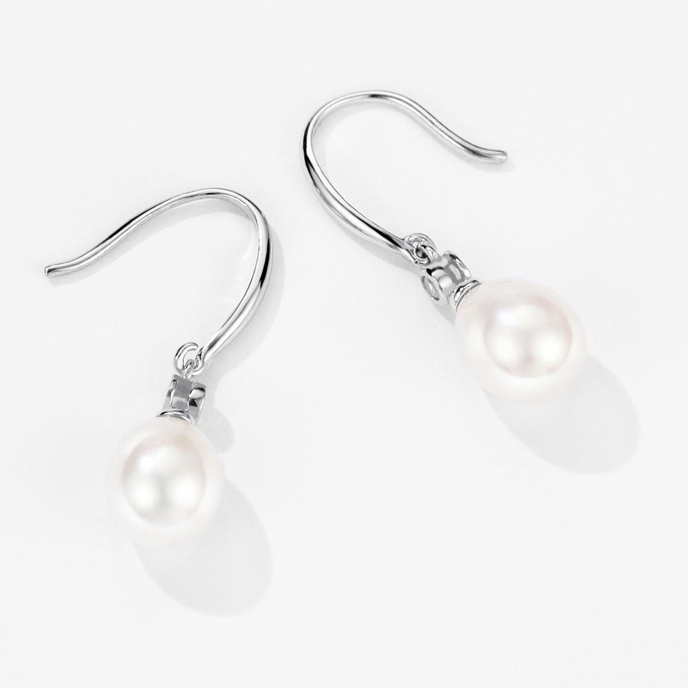 Michooyel 925 Sterling Silver Freshwater Cultured Pearl Dangle Drop Earrings for Women AAA+ Quality 8mm White Pearl Earrings Cubic Zirconia Jewelry for Women
