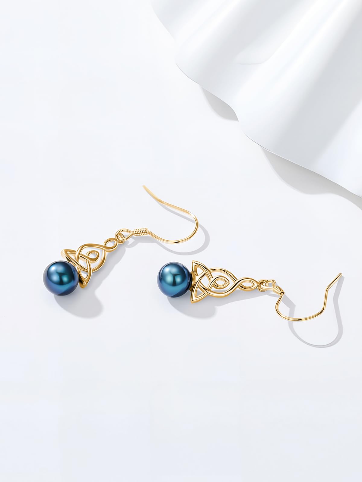 KANNSOAR Tahitian Black Pearl 6MM AAAA 18K Yellow Gold Plated Sterling Silver Dangle Drop Earrings for Women Wife Mom Girlfriend Sister Jewelry Gift for Graduation Wedding Anniversary Birthday