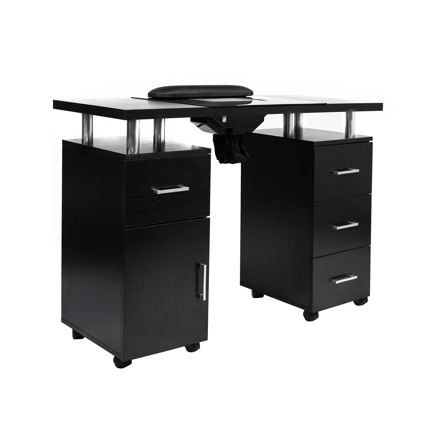 Manicure Table Glasglow II Salon Set with Luna LED Nail Lamp and TOTO Nail Technician Stool, Salon Nail Table Salon Furniture & Equipment, Black & Pink Set
