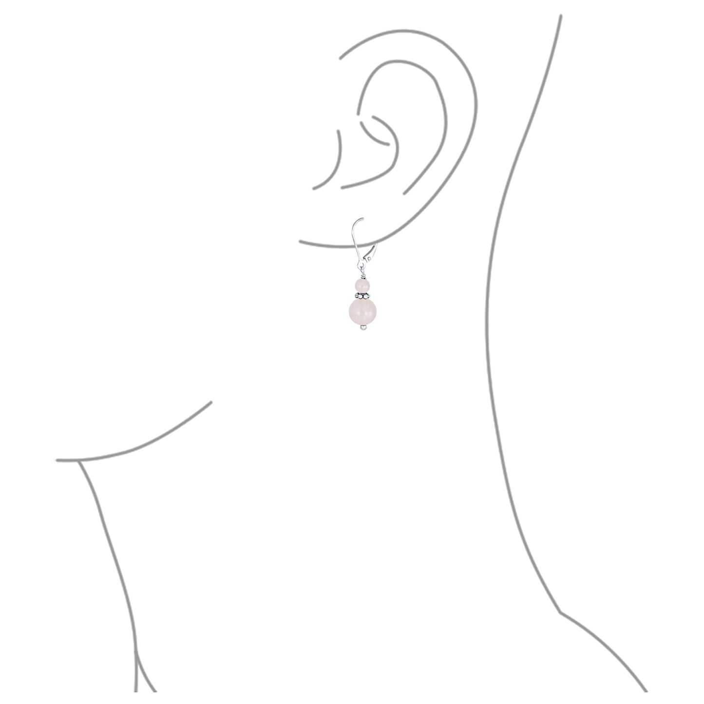 Bling Jewelry Bali Style .925 Sterling Silver Pink Rose Quartz Bead 3MM & 8mm Balls Drop Earrings Milgrain Rondel Separator Lever Back Genuine Gemstone