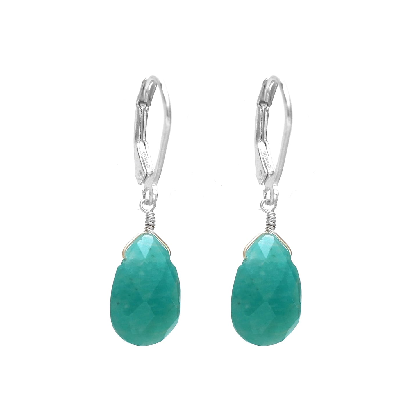 GemInspire Natural Amazonite Pear Drop Earrings for Women Teardrop Crystal Dangle Earrings 925 Sterling Silver Leverback Lightweight Gift for Her