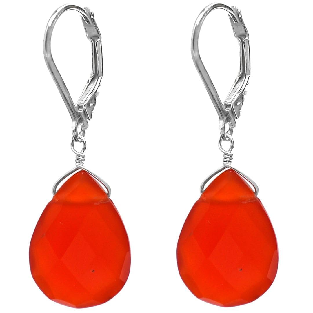 GemInspire Carnelian Pear Shape Tear Drop Earrings Suspended with Sterling Silver Lever Back Hoop, Elegant Handmade Women Dangling Jewelry