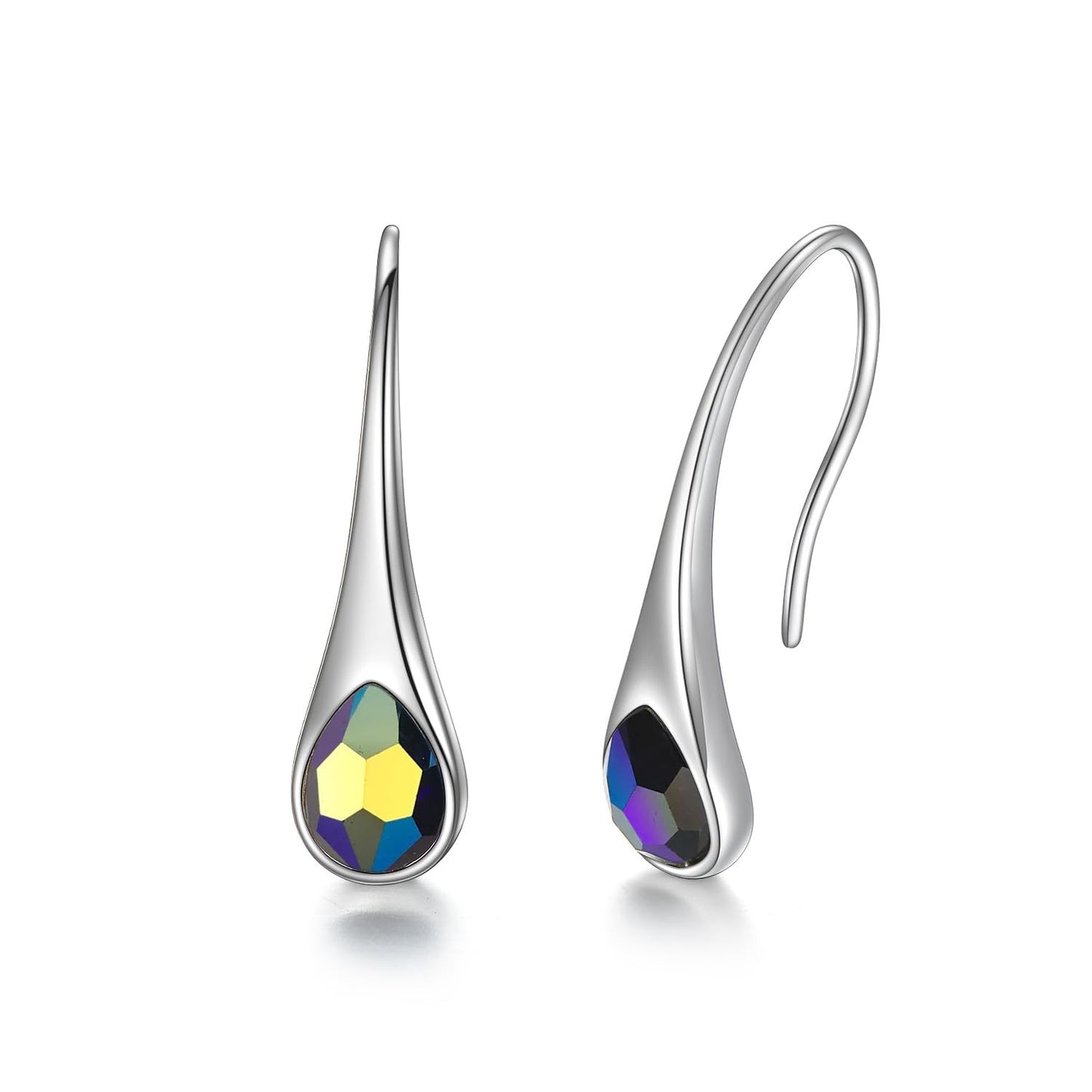 925 Sterling Silver Teardrop Earrings, Hypoallergenic Pear-Shaped Dangle Drop Earrings for Women with Crystals from Austria (Vitrail Medium)
