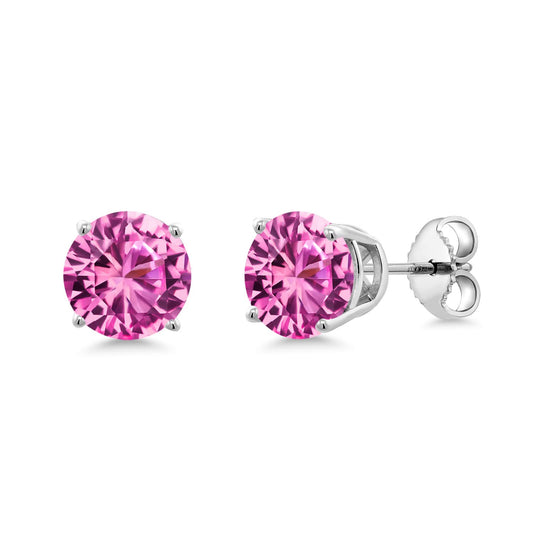 Gem Stone King 2-4 Cttw Round Gemstone Birthstone Stud Earrings For Women Men | 925 Sterling Silver | Round 7MM | Fine Jewelry Gifts for Women Her Mom Wife Men | Pink Created Sapphire-September
