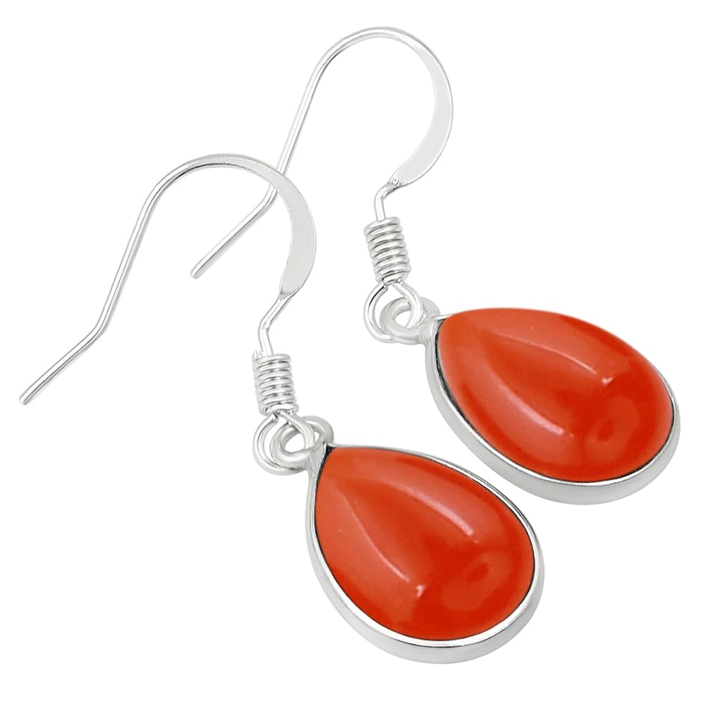 Natural Carnelian Sterling Silver Plated Dangle Earrings for Women - Orange Stone Teardrop Shape July Birthstone Handmade Drop Earrings Jewelry - Christmas Gifts for Her