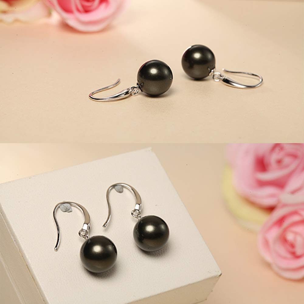 Han han Black Pearl Dangle Earring for Women 925 Sterling Silver Drop Earrings 10MM