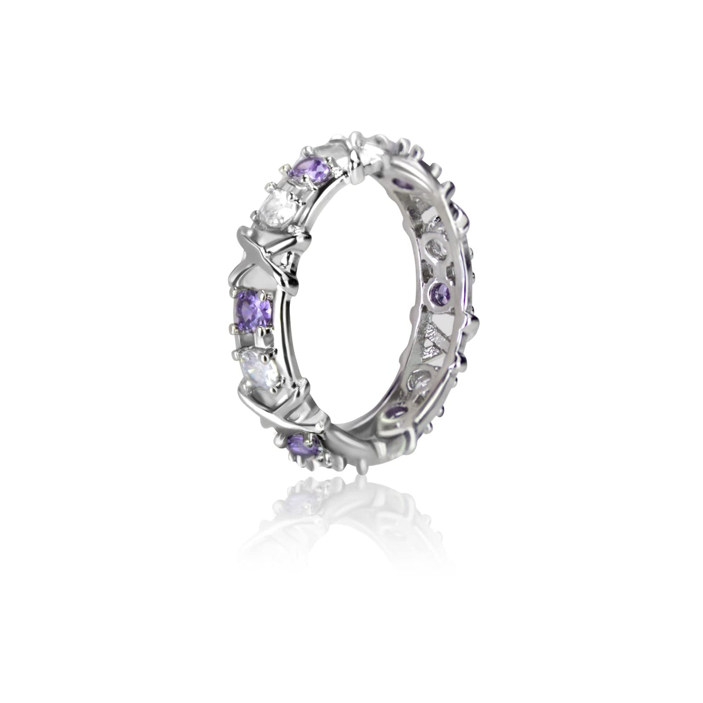 Moissanite Magnetology Lymphvity Ring, Magnetic Zircon Shaping Cross Full Moissanite Diamond Ring, Moissanite Rings for Women Weight Loss, Unclog Bloodstream and Lymph Nodes (Purple Gold, 7)
