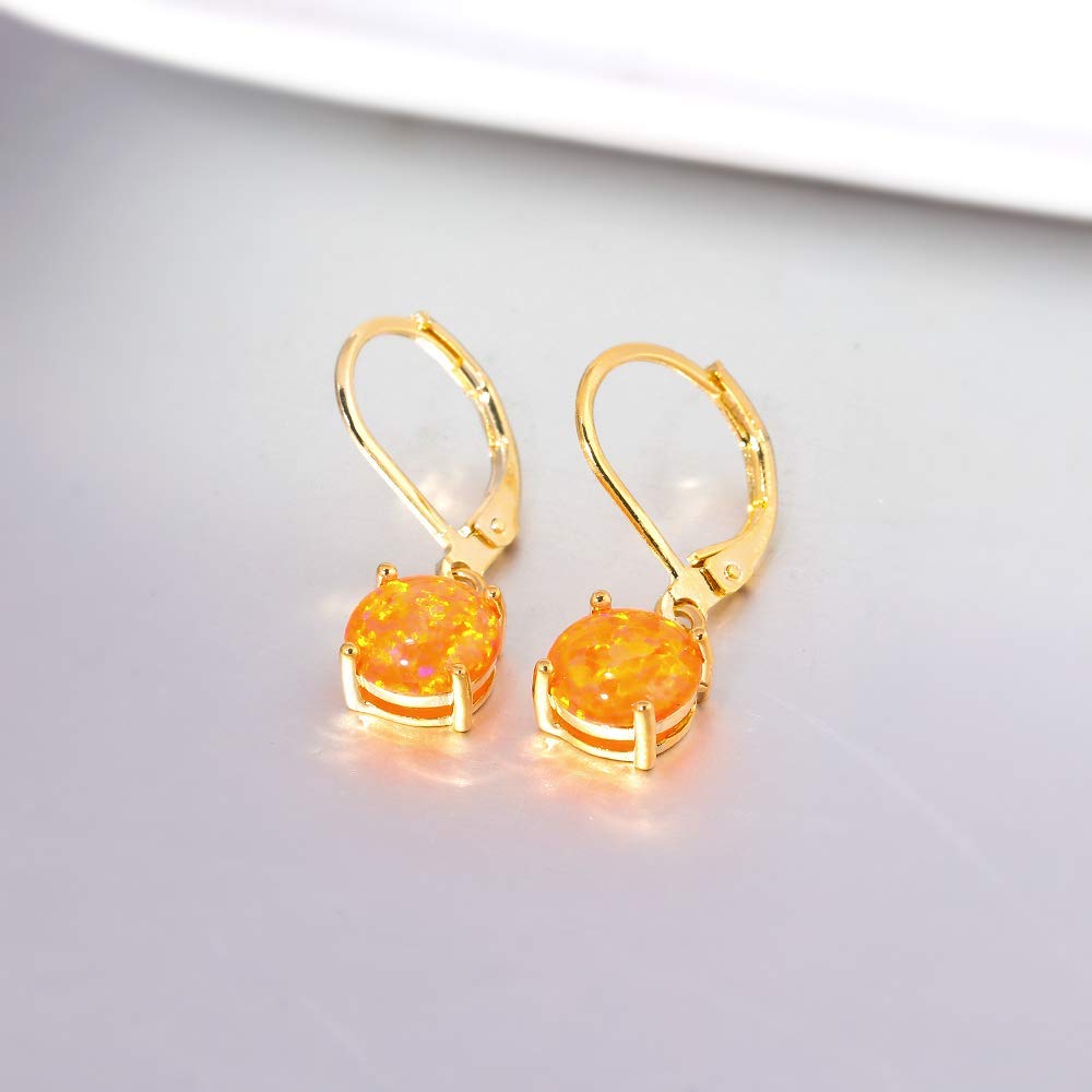 CiNily Gold Plated Dangle Earrings for Women Ladies Leverback Yellow Opal Drop Earrings