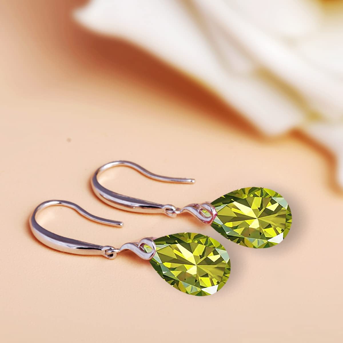 ML S925 Sterling Silver 12mm Naked Drill Crystal Earrings For Women (Earrings Olive Green Color)