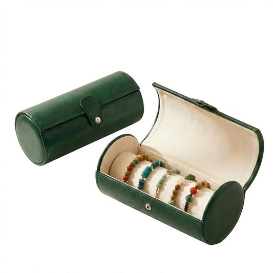 XUDFONER Jewelry Box for Bracelets – Vintage Leather Cylindrical Bangle Box Large Capacity Organizer for Cuffs, Bead Bangles, Travel Storage Case