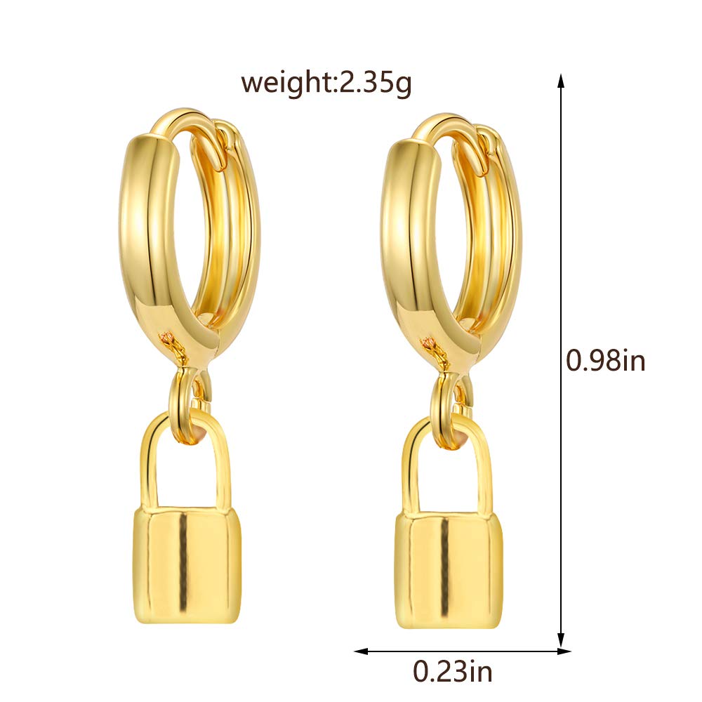 Small Hoop Lock Dangle Drop Hoop Earrings With Small Charm for Women Cute Cartilage Fashion 18K Yellow Gold Plated Vintage Elegant Dangling Jewelry