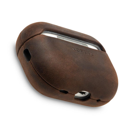 KORDIZ for AirPods Pro 3rd Generation Leather Case Cover – Genuine Full-Grain Crazy Horse Cowhide Leather Case for Airpods Pro 3 – Rugged Vintage Patina – Front LED Visible (Rustic Brown)