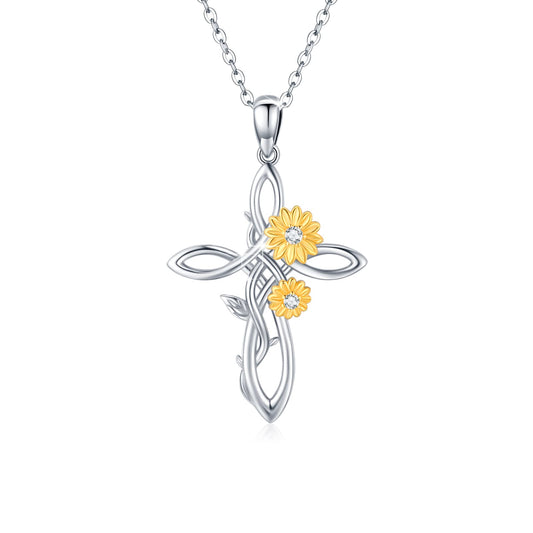 Silikepa Sunflower Necklace for Women 925 Sterling Silver Sunflower Cross Pendant Necklace You Are My Sunshine Pendant Jewelry Gift for Women