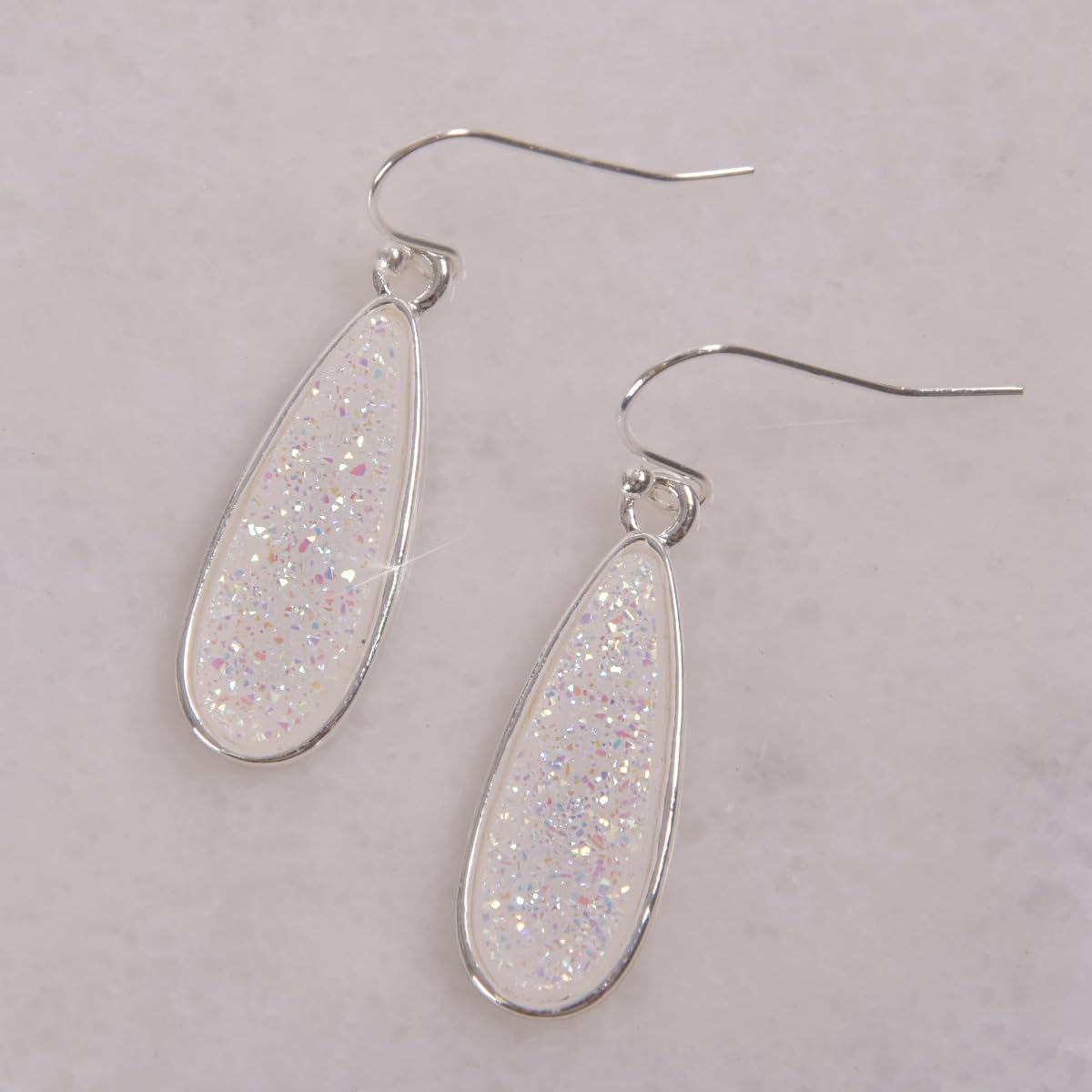 Created White Opal Earrings for Women - Tear Drop Earrings Jewelry, Sparkly Long Dangly Simulated Druzy Drop Dangles, Elegant Boho Silver Tone Dangle with Dangling Faux Opal Stone for Wedding Bride