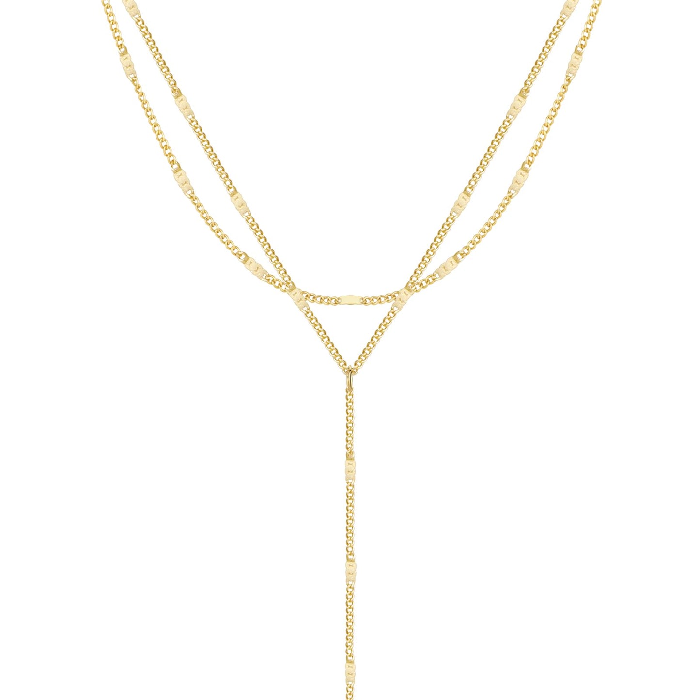 Pancert Gold Necklace for Women, Dainty Long Necklace 14k Gold Plated/Silver Y-Shaped Pendant Trendy Layered Cz Beaded Chain Lip chain Drop Necklaces for Women Gift Jewelry