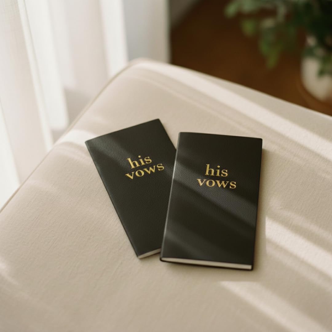 Pretty Robes LGBTQ Premium Leather Vow Books His and His Booklet - Wedding Stuff & Essentials for LGBTQ Wedding - Ideal Gift, Must Have Wedding Planning Books - Keepsafe Gay Couple (Black/Black)