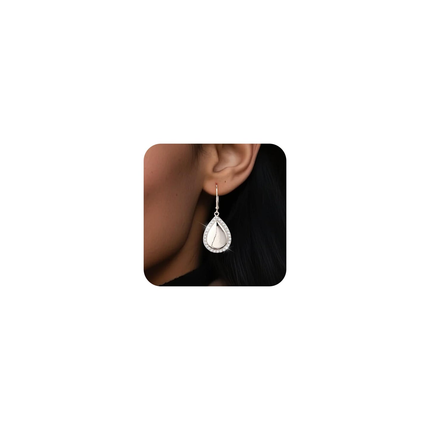 Waterdrop Sterling Silver Dangle Earrings, LANCHARMED 925 Sterling Silver Drop Earring with Cubic Zirconia Large Teardrop French Hook Leverback Dangle Earrings for Women Trendy Statement Jewelry