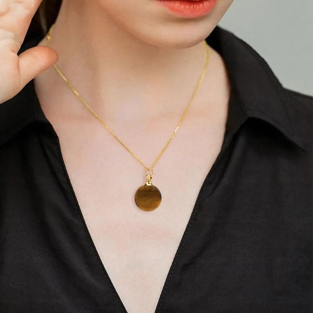 925 Sterling Silver Essential Oil Necklace For Women And Men, 14K Gold Filled Natural Stone Round Perfume Bottle Necklace, Essentials Oil Diffuser Vial Necklace (10 - Essential Oil Necklace)