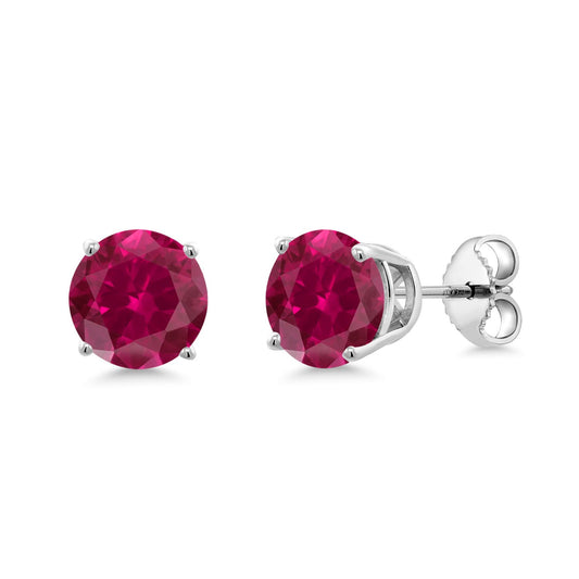 Gem Stone King 2-4 Cttw Round Gemstone Birthstone Stud Earrings For Women Men | 925 Sterling Silver | Round 7MM | Fine Jewelry Gifts for Women Her Mom Wife Men | Created Ruby-July