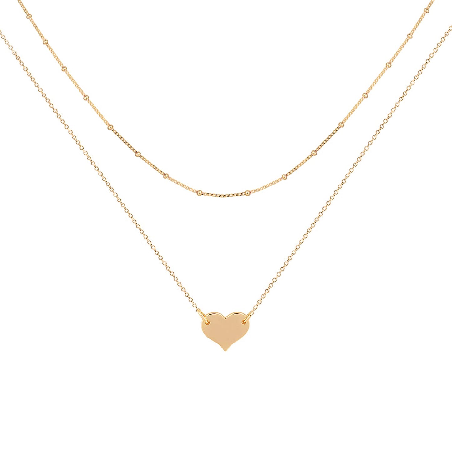 MEVECCO Layered Heart Pendant Necklace,18k Gold Plated Love 2 Heart Love Tiny Dainty Layering Pendant Necklaces Jewelry for Women