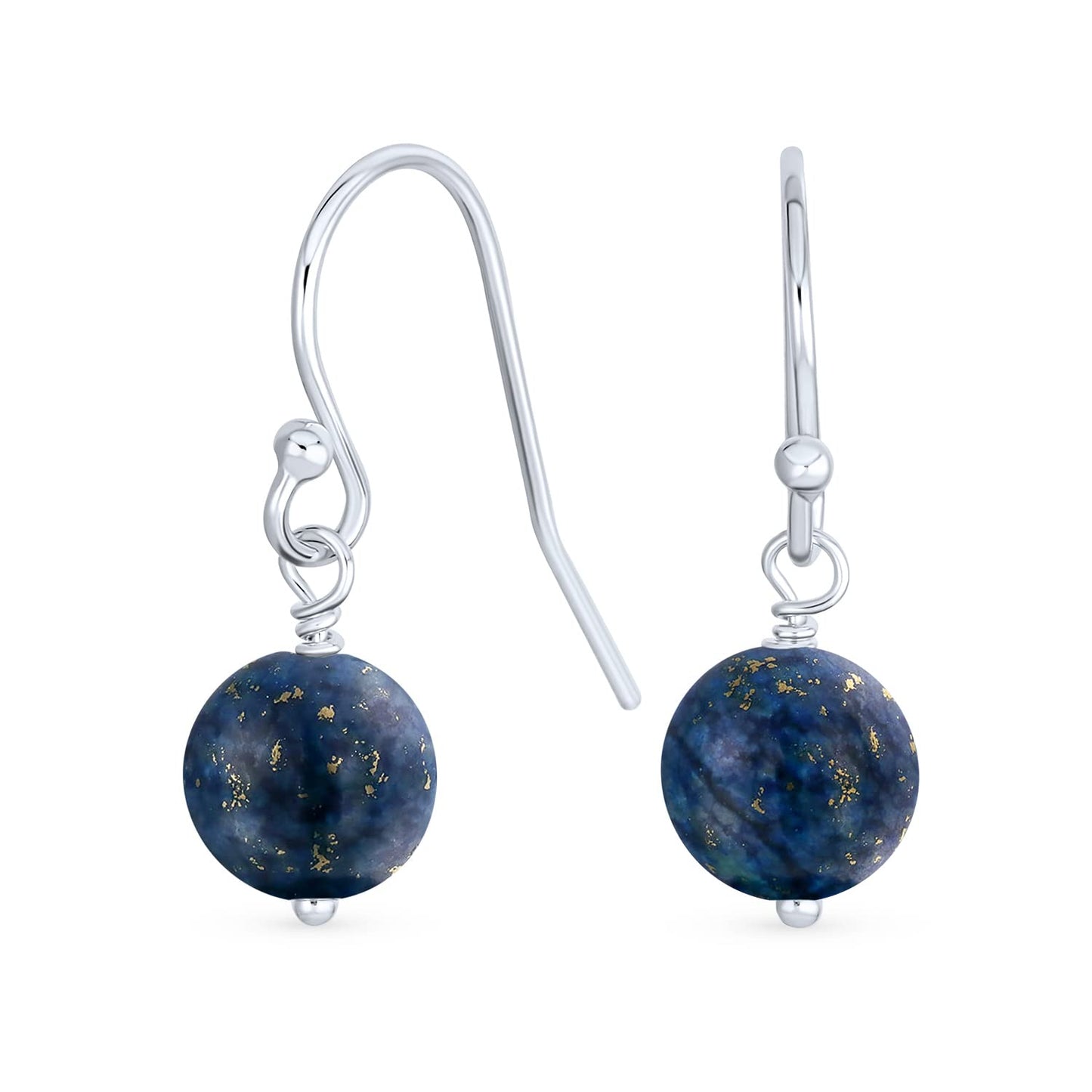 Bling Jewelry .925 Sterling Silver Blue Turquoise Lapis Lazuli Green Malachite Bead 8mm Dangle Ball Drop Earrings For Women French Fish Hook Wire (Set of 3) Genuine Gemstone