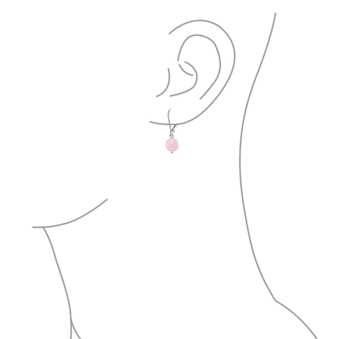 Bling Jewelry Timeless .925 Sterling Silver Pink Rose Quartz Bead 8mm Ball Drop Earrings Lever Back Genuine Gemstone October Birthstone