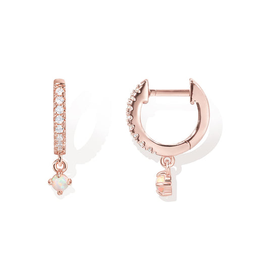 PAVOI 14K Rose Gold Plated 925 Sterling Silver Post Trendy Opal Stone Dangle Huggie Earrings for Women - Small Gold Hinged Gemstone Huggie Hoop Earrings