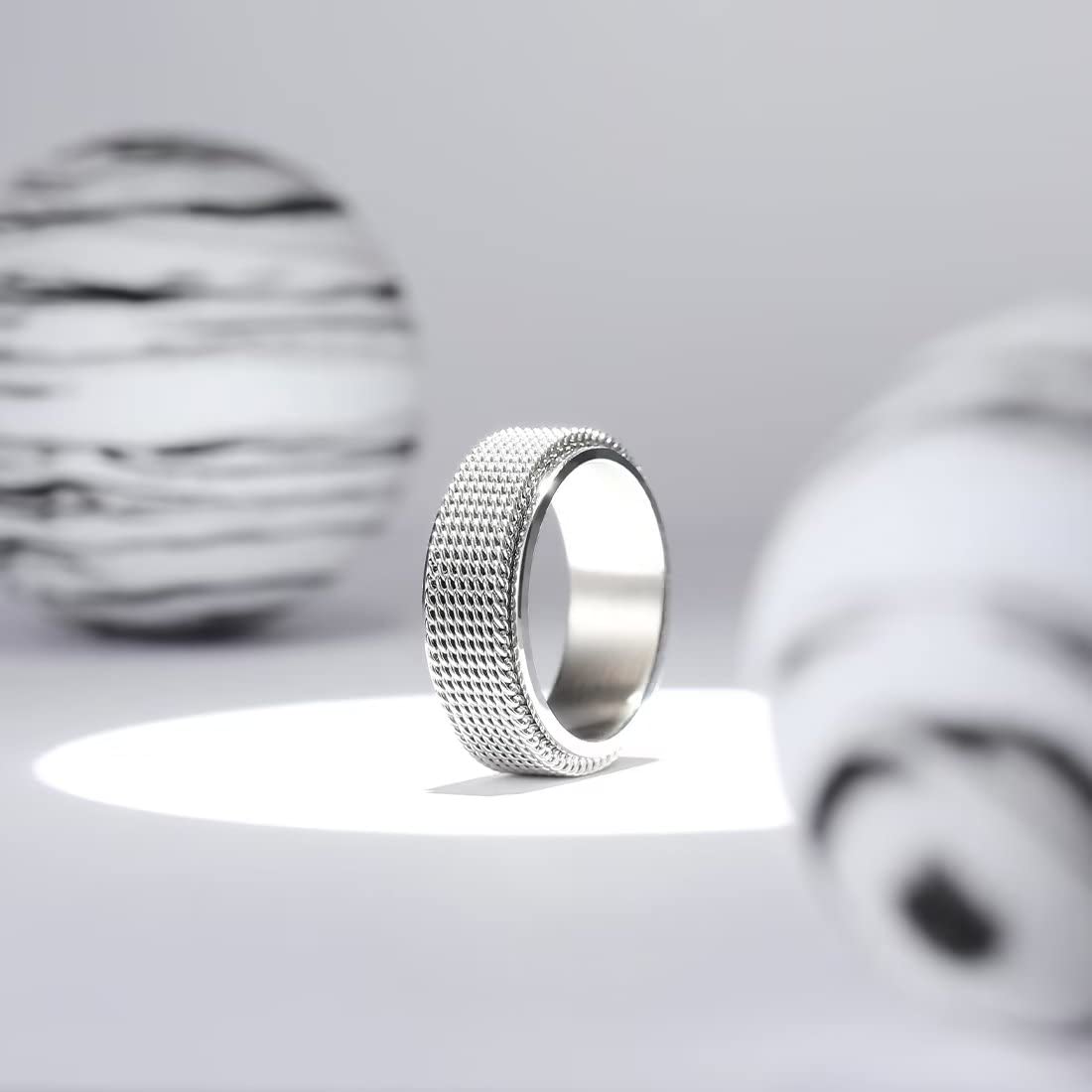 King Will Silver 8mm Spinner Chain Stainless Steel Anxiety Ring for Women Men Wedding Band Fidget Ring Woven Mesh 11