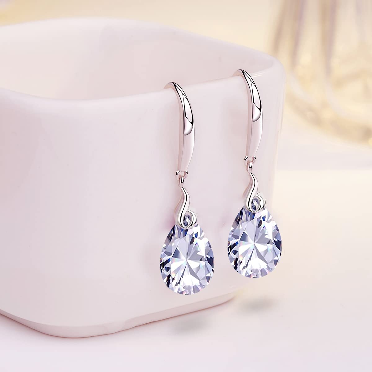ML S925 Sterling Silver 12mm Naked Drill Crystal Earrings For Women (Earrings White color)