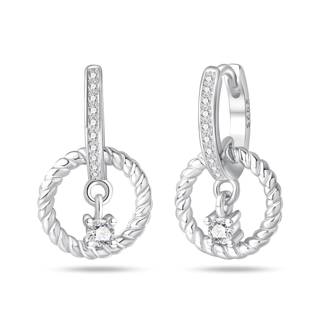 Cycuff 925 Sterling Silver Hoop Earrings Colorful Cubic Zirconia Jewelry Drop Earrings for Women Set Earring Presents for Her