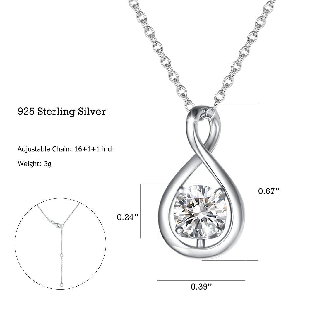 FANCIME Simulated Diamond Necklace April Birthstone Necklace for Women Cubic Zirconia CZ 925 Sterling Silver Dainty Infinity Pendant Jewelry Anniversary Birthday Mothers Day Gifts for Mom Her