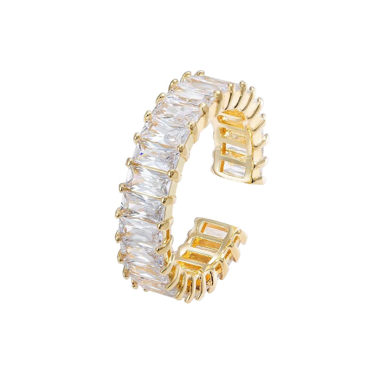 VOPIPO Dainty Baguette Cut Cubic Zirconia Open Finger Rings for Women 18K Gold Plated Adjustable Rings Trend CZ Gold Rings Personalized Minimalist Stacking Rings Jewelry Gifts